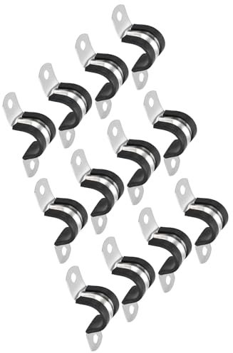 TOP-VIGOR 12Pcs 20mm(25/32) Cable Clamp, Rubber Pipe Strap Rubber Cushioned 304 Stainless Steel Hose Clamp U Shape Metal Clamp Tube Holder for Fixing Tube Pipe Wire