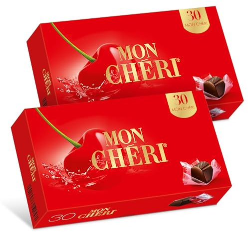 Chocolats MonChéri - 2x 315g (60 pièces) - Chocolat noir à la liqueur de cerise - Bonbon pour adultes - Pour un anniversaire, Noël ou simplement pour le plaisir de grignoter