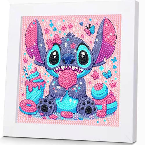 5D Stitch Diamantgemälde für Kinder mit Rahmen,Cartoon Mosaikherstellung,DIY Diamond Painting Anzug,Diamant Malerei Bilder Arts Craft für Home Wand Decor,Geeignet für Mädchen und Anfänger (17x17cm)