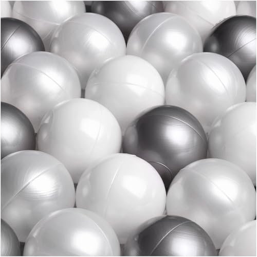 MISIOO Bälle für Bällebad - 150 Stück – 6 cm – Transparente - Perle - Silber – Weiche & Ungiftige Bälle - Spielzeug Baby
