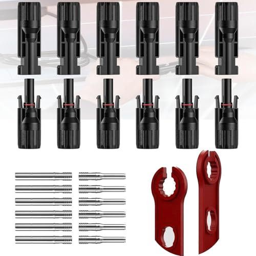 6 Paar Solarstecker Wasserdicht Gemäß IP68 MC4 Stecker Werkzeug für PV Kabel, Solar Stecker Set, Photovoltaik Toolkit für Solarpanel Plug, Solarschlüssel-anschluss, Schraubenschlüssel rot und blau zuf