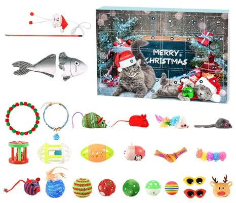 Generisch Adventskalender für Katzen 2024, Katzenspielzeug Adventskalender mit 24 Teilen, interaktives Katzenspielzeug, Katzenminze-Spielzeug für Hauskatzen, Katzen adventskalender 2024