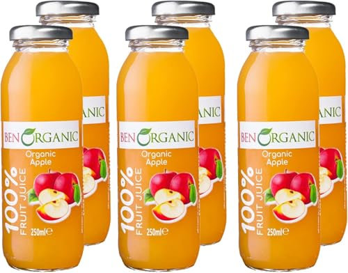 BenOrganic - Organic Apple Juice – Glass Bottles (12 x 250ml), 100% Natural Fruit Juice Drink, No Sugar, No Additives, Not from Concentrate