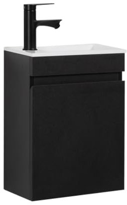 Kometmöbel Gäste-WC Waschtisch Set 40 cm Badmöbel Vormontiert Klein Waschbecken mit Unterschrank (Schwarz (mit Wasserhahn Schwarz))