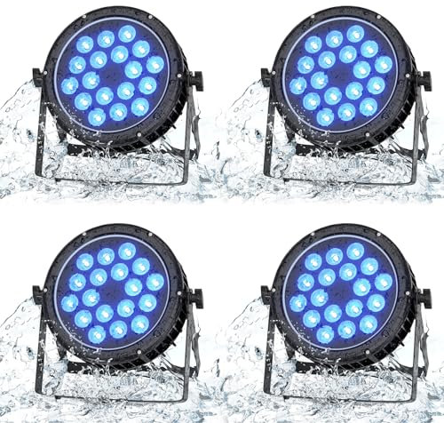 Erreyht 4 PCS 180W IP65 étanche Par LED, RGBW Imperméable Lumiere Par avec Cordon D'alimentation étanche, Lumiere Scène pour Jours de Pluie Piscines Extérieur Bar Fête