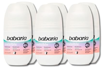 Babaria Deodorant für Damen und Herren, 6 Stück, unsichtbar, 0% ohne Alkohol