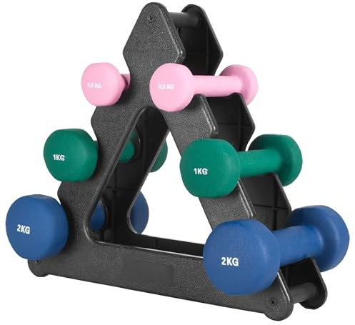 GORILLA SPORTS® Neopren Kurzhanteln - 2er Set, Hantelbaum, 2x0,5kg, 2x1kg, 2x2kg, 2x3kg, 2x4kg, 2x5kg, 31kg Komplettset - Hanteln, Gewichte, Hantelset