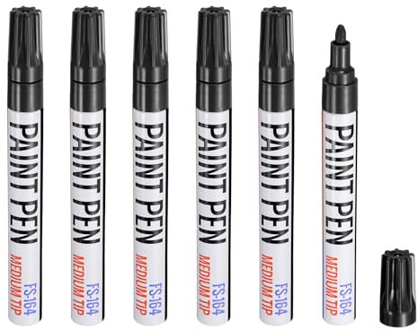 sourcing map 6pcs Paint Marker Pens Quick Dry Waterproof Permanent Oil Based Paint Markers for Wood Metal Plastic Canvas Glass Mug Rock Painting, Black