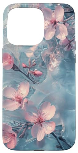 Ethereal Cherry Blossoms Encased in Gleaming Ice Case for iPhone 15 Pro Max