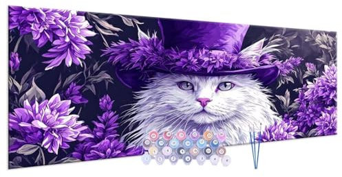 Malen nach Zahlen Erwachsene Violet fleurs chats DIY Painting by Numbers from 7 8 9 Years Girls and Boys, Paint by numbers for Beginners Children with Frame, 3 Brushes and Acrylic Paints, 40x80cm G494