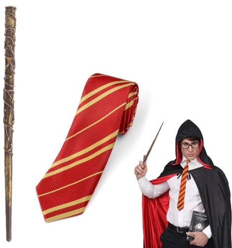 FENQURO 2 Pcs Baguette Magique, Costume de Magicien Enfant, Cosplay Ensemble, Deguisement Enfant, Kit Robe Sorcier d'accessoires pour Halloween Fête Carnaval Party Noël(C)