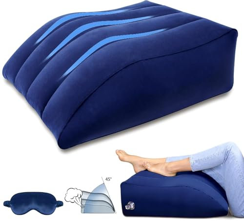LuxoCare Juego de Cojines para piernas hinchables y Máscara para los Ojos, cojín de cuña para Dormir, recuperación quirúrgica, cojín venoso para aliviar la tensión de Las piernas y Promover (Azul)