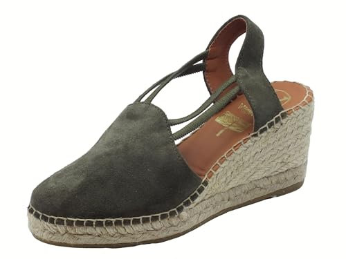 Viguera 1824 Vitelo Militar Sandali Campesine per Donna in Nabuk Verde con Zeppa Alta in Corda (Taglia 38)