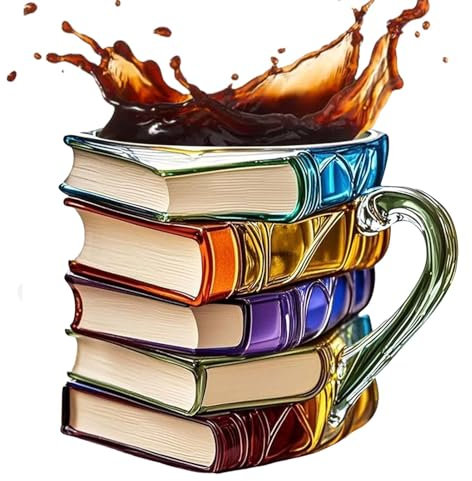 Painted Book Mug, Novelty 3D Hand Painted Book Coffee Mug, 3D Visual Effects Colored Acrylic Books Stack Coffee Cups for Booklovers Teachers Literary Friends