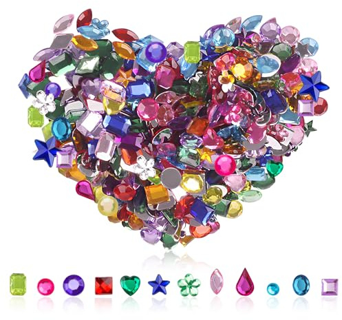 1200 Stück Strasssteine Acryl, Bunt Schmucksteine Set in Verschiedenen Formen Glitzersteine Selbstklebend Crystal Rhinestones, Edelsteine für Bastelarbeiten DIY Dekoration Maniküre Scrapbooking Party