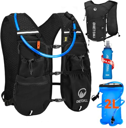 ONETOALL Laufweste Damen mit Trinkblase 2L + 500ml Trinkflasche, Running Vest Laufrucksack Herren Ultraleicht, Trinkrucksack für Laufen Joggen Skiurlaub Trail Running Marathon Radfahren