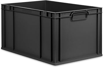 PROREGAL Eurobox NextGen Grip | HxBxT 32x40x60cm | 65 Liter | Griffe geschlossen | Verstärkter Boden | Schwarz | Eurobehälter, Transportbox, Transportbehälter, Stapelbehälter