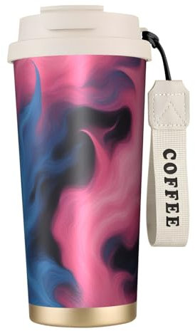 Bouteille d'eau bleu et rouge avec couvercle à paille en acier inoxydable à large goulot isotherme anti-fuite pour femme - Blanc