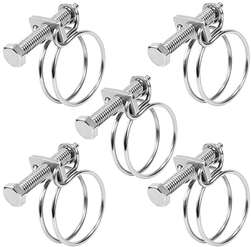Songella Colliers de Serrage à Double Fil 18-22mm Colliers de Serrage en Acier Inoxydable 304 Réglable pour Tuyau d'Eau Tuyau Automobile 5 Pièces