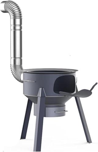 Multifution Holzofen Mit Grillrost, Abnehmbarer Holzofen, Campingkocher Brennholzofen Mit Schornsteinrohr, Großer Camping-raketenofen Zum Kochen Im Freien Im Garten, One Color, 52cm