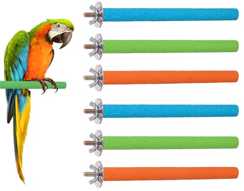 Colourful Bird Paw Grinding Stick Perches for Budgies and Parakeets | 6 Pieces, Nail Trimming, For Cockatiels, For Lovebirds