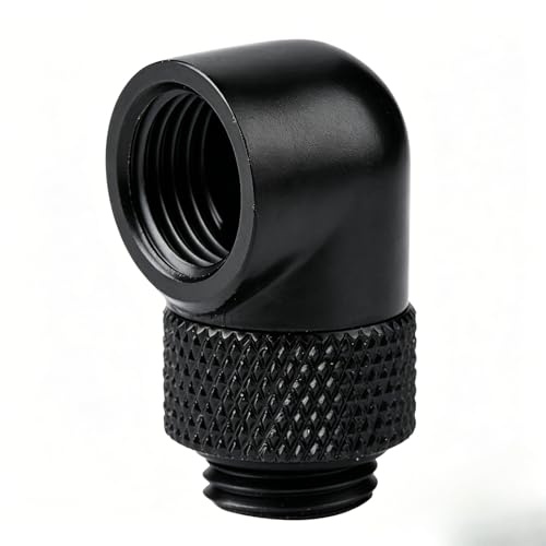 Ouitble Wasserkühlung Anschlüsse 90° G1/4 Zoll Männlich auf Weiblich Adapter 360° Drehbar PC Wasserkühlung Rohrverschraubung für Wasserblöcke Kühler Wasserpumpen Ausgleichsbehälter (Schwarz)