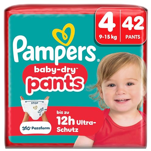 Pampers Baby-Dry Pants Größe 4, 42 Windeln, 9kg-15kg | 360° auslaufsichere Passform für Tag und Nacht