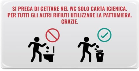 Cartello Adesivo Gettare rifiuti nella pattumiera - Pittogramma effetto lente di formato mm. 200x100, realizzati in pvc bianco e stampati attraverso tecnica serigrafica