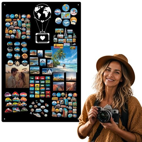 Anwicar Magnettafel für Erinnerungen Koffer Schwarz 50x30 cm | Magnetisches Stahlboard für Magnete, Fotos und Notizen, Beschreibbar, Montageset inklusive