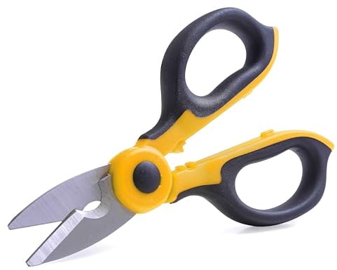 IPEA Tijeras de Electricista Profesionales Aisladas – [ Hoja Recta de 50 mm en Acero Inoxidable ] – Tijeras para Electricistas para Corte de Cables y Conductores Eléctricos – Pelacables y Cortacables