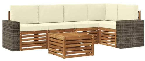 vidaXL Ecksofa Set mit Kissen 6 pcs Natur und Creme Massivholz Akazie, Gartenmöbel, modernes Ecksofa, Outdoor-Lounge, Terrassenmöbel für entspanntes Chillen und Genießen