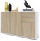 Vladon Sideboard Ben V3, Kommode mit 3 Türen und 2 Schubladen, Weiß Hochlganz/Eiche Sägegrau (117 x 74 x 36 cm)