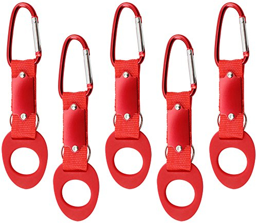 com-four® 5X Flaschenhalter aus Silikon in rot mit Karabiner und Schlüsselring (05 Stück - rot)