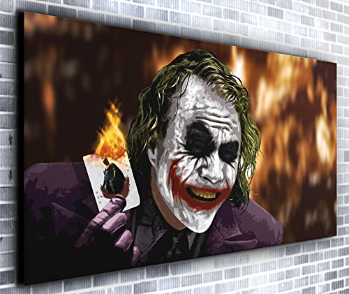 The Joker Card Kunstdruck auf Leinwand, Motiv Heath Ledger, Batman, Panorama, gerahmt, XXL, 140 x 61 cm, über 1,4 m breit x 0,6 m hoch, fertig zum Aufhängen, Querformat, moderne Kunst
