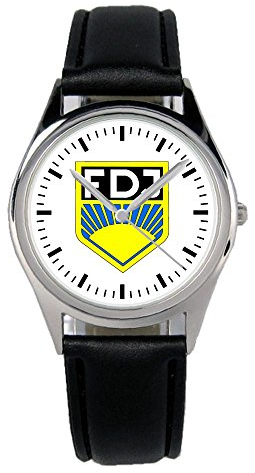 KIESENBERG Armbanduhr FDJ Wappen DDR Geschenk Artikel Idee Fan Damen Herren Unisex Analog Quartz Lederarmband Uhr 36mm Durchmesser B-1170