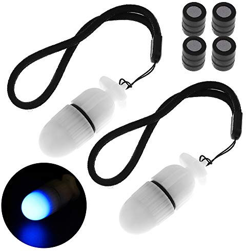 SecurityIng 2 x Unterwasser-Stroboskop-Signal-Licht, Tauchlicht, LED, blinkende Sicherheitslampe, Glühwürmchen, Tauchlicht, Leuchtfeuer, 200 m Unterwasser, 200 Stunden Dauer, mit Batterie (blau)