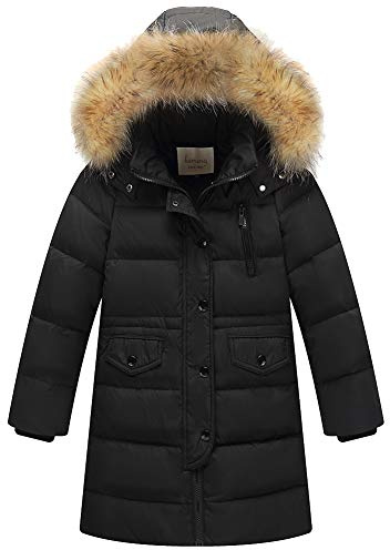 amropi Bambini Ragazzi Inverno Piumino Imbottito Lungo Cappotto con Pelliccia Cappuccio per 2-12 Anni