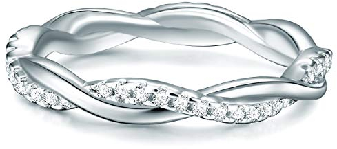 Trilani Damen-Ring Verlobungsring Sterling Silber mit Zirkonia weiß in Brilliant-Schliff - Wickelring mit Stein Trauring geschwungen