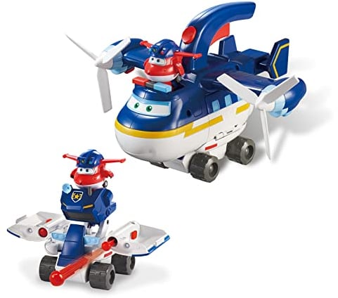 Super Wings EU740834 - Transformations-Flugzeug 2-in-1 Police Patroller, ca. 17 cm große Spiel-Figur für Kinder, verwandelbares Spielzeug-Fahrzeug und Polizeiflieger