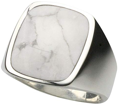 Massiver Siegelring aus 925er Silber mit besonderem Howlith, Größe:70 (22.3 mm)