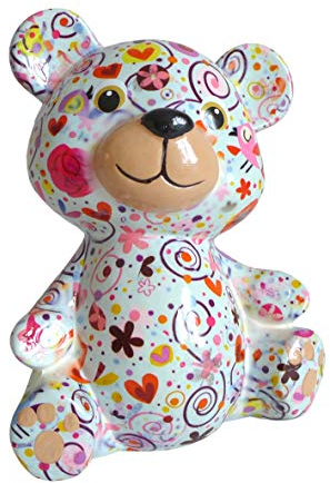 Spardose Bär hellblau mit Blumen Pomme Pidou Sparbüchse Teddy Sparschwein Geldgeschenk Geschenk