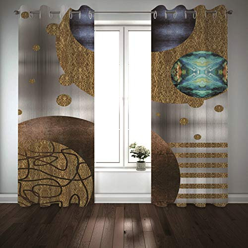 Kihomedy Easyhomefashion Vorhang, Universum Abstrakte Malerei Golden Grau Outdoor Vorhang Gastro 214X138CM(BxH) 2 Stück
