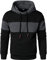 HOOD CREW Men’s Sweatshirts Long Sleeve Pullover Patchwork Plaid Jacquard Hoodie Casual Drawstring Hoody Top Black L