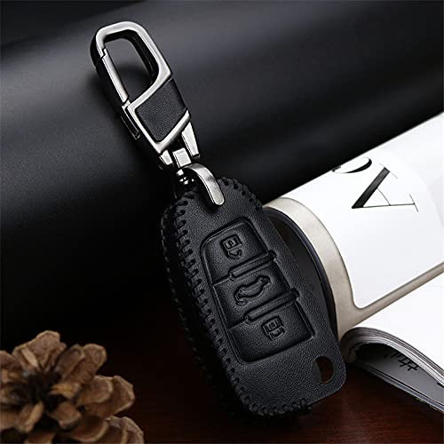 ontto Étui de clé de Voiture pour Audi A1 A3 A4 A5 C5 C6 8L 8P B6 B7 B8 C6 RS3 Q3 Q7 TT 8L 8V S3 Télécommande Housse en Cuir PU Porte-clés Protection étui à 3 Boutons Noir