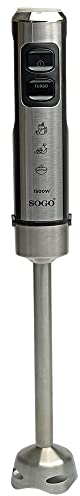 Sogo Batidora de mano con potente motor para licuar, mezclar y moler con Hojas de Acero Inox recubierto en Titanio, 1500W (SS-14475)