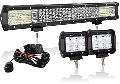 AUXTINGS 20 Zoll 510W Quad-Reihe LED-Arbeitslicht-Bar-Spot-Flut-Strahl mit Kabelbaum-Kit, 4 Zoll 18W Spot Arbeitslicht für LKW Auto ATV SUV 4x4 JP Truck Bootstraktor, 12V 24V wasserdicht