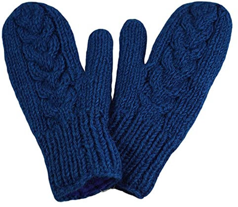 musimon Handschuhe Fäustlinge Fäustel Naturwolle gefüttert Zopfmuster (blau)