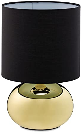 Relaxdays Lampe de Chevet, luminaire Rond, Tactile, HxD: 27,5x18cm, E14, éclairage sur Pied avec Abat-Jour, doré/Noir