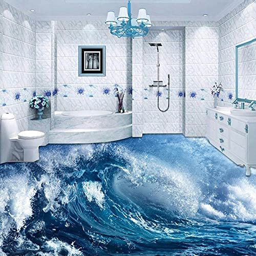 HGFHGD Pintura de suelo 3D Mural pegatina de pared mar agua ola baño PVC vinilo autoadhesivo impermeable pegatina para suelo papel tapiz