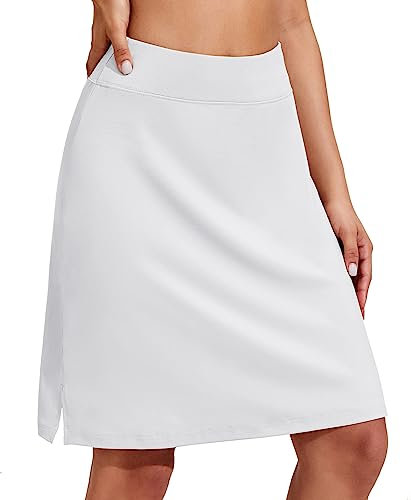 COOrun Laufrock Damen Running Golfrock Balltaschen Running Skirts Workout Funktionsrock für Running A-Linien Weiß,S